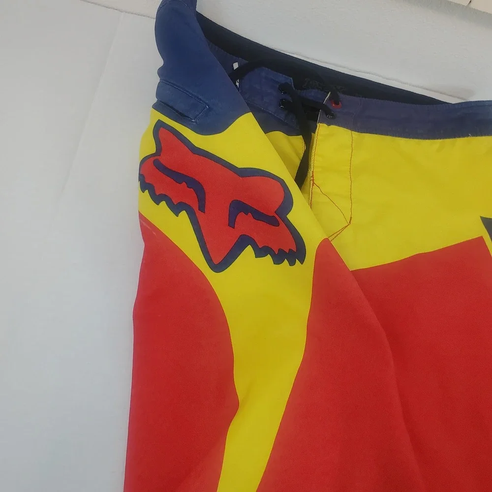 Fox Racing Mens Board Shorts Red Yellow Blue Colorblock Graphic Swim Trunks 31